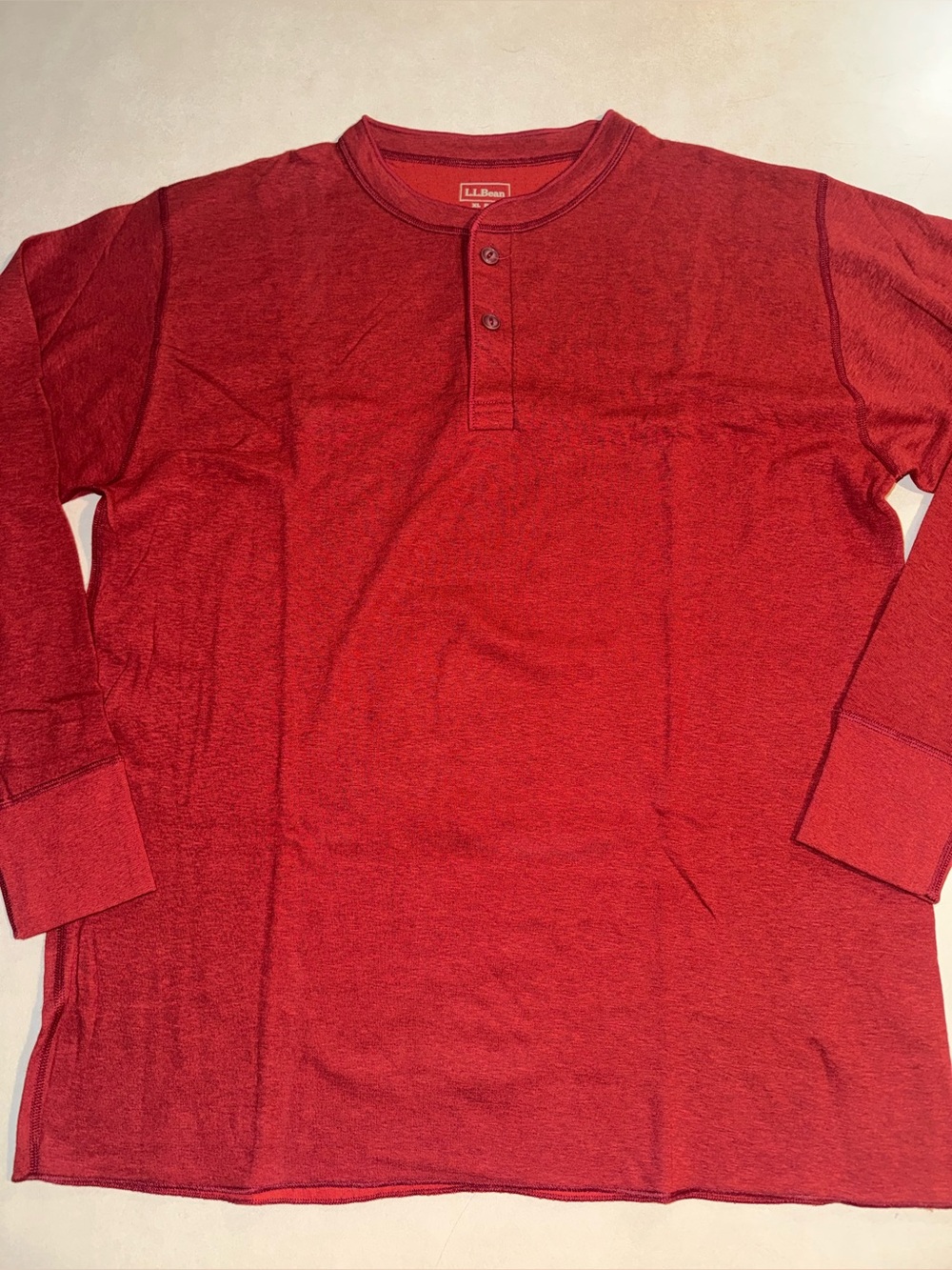 LL Bean River Driver Shirt Men XL Red Heathered Two Layer Wool Blend Henley